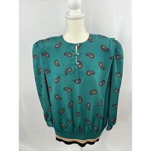 CB New York Women Size 14 1/2 Blue Blouse Top Long Sleeve Vintage USA